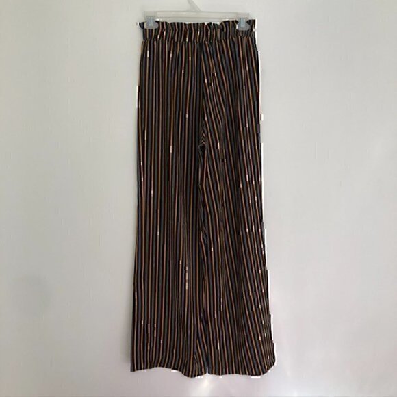 MUST HAVE FOREVER 21 Striped Paperbag Pants Black Mustard White Elastic Waist S - Picture 9 of 12